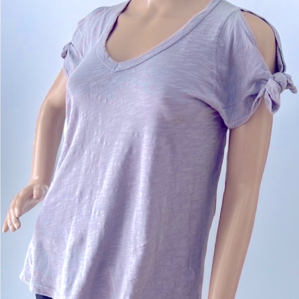 Anthropologie Left of Center Pale Lavender Cold Shoulder Tie Tee T-Shirt Large